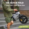 AVDLEU - Vélo Electrique Pliable 14" - Moteur 250W - Vitesse 25km/h - Batterie 36V 6.4Ah - Autonomie 15-25km (Mode ASSIST) - Blanc