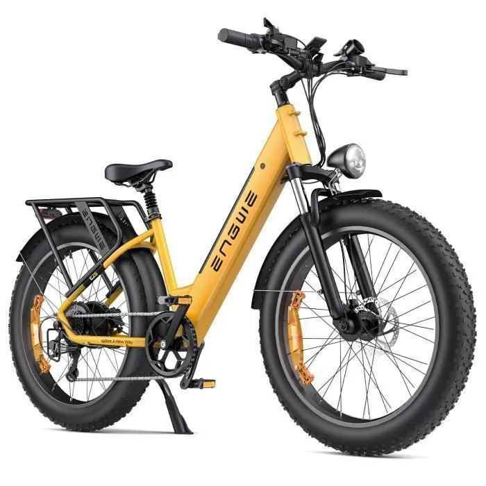 Vélo électrique ENGWE E26 ST Autonomie 140km Moteur 250W Batterie 48V16Ah Amortisseur avant Pneus snow 26 pouces VTC Fat bike Jaune