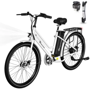EVERCROSS EK8S Vélo électrique cadre en fer léger 26"- Batterie Amovible 250W 3 Modes de conduite Ecran LCD Hauteur Réglable- Blanc