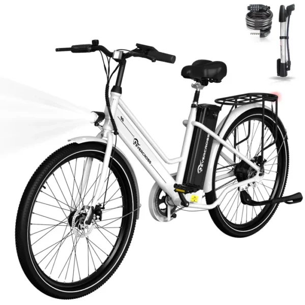 EVERCROSS EK8S Vélo électrique cadre en fer léger 26"- Batterie Amovible 250W 3 Modes de conduite Ecran LCD Hauteur Réglable- Blanc