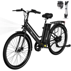 Vélo électrique adulte 26" EVERCROSS EK8 – Batterie amovible 36V15.6Ah, Moteur 350W, Autonomie 50 km, Freins à disque, Noir