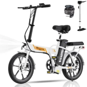 Vélo électrique Pliable EVERCROSS TECH Gros Pneus 16" EK5- Batterie amovible 36V Moteur 350W Freins Double Adulte - Blanc