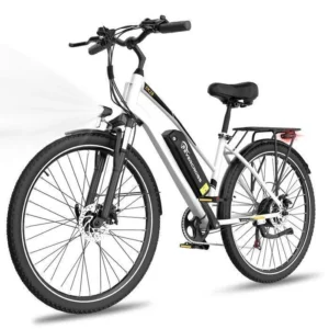 Vélo électrique adulte 28" EVERCROSS EK28 – Moteur 350W, Batterie 36V13Ah amovible, 7 vitesses, Freins à disque, Blanc