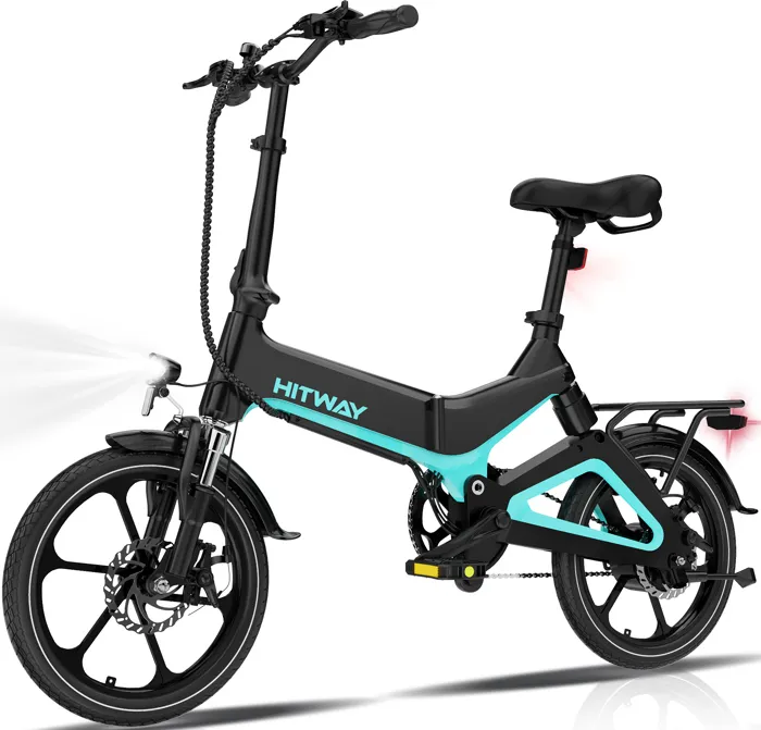 HITWAY vélo électrique Noir 16", léger et pliable Vélo assistance électrique à la pédale, 36V 7,8Ah 250W, pompe et cadenas gratuite