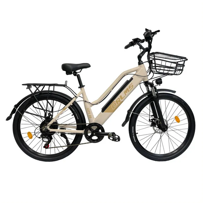 ORLMS CITY 26 - Vélo électrique 26'' - Moteur 500 W - Batterie 48 V15 Ah - Autonomie 55 km - 5 vitesses, Jaune