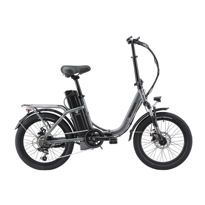 SINOHON C20 vélo électrique, Gris, Vitesse 25KM/H, Batterie 36V18AH, Moteur 250W, Frein de disque mécanique avant et arrière