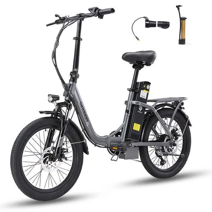 SINOHON C20 - Vélo Électrique Pliable - Roues 20" - Moteur 250W 25km/h - Batterie 36V 18Ah - Capteur de couple - gris