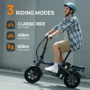 URLIFE F1L - Vélo électrique pliable 14“ - Moteur 350W Batterie Amovible 48V 7.5Ah - Autonomie 50km - Freins à disque, Noir