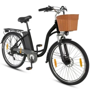 VANKEL C6 - Vélo électrique 26 pouces avec panier - Moteur arrière 250W - Batterie 36V 12,5Ah - 6 vitesses Shimano – Noir