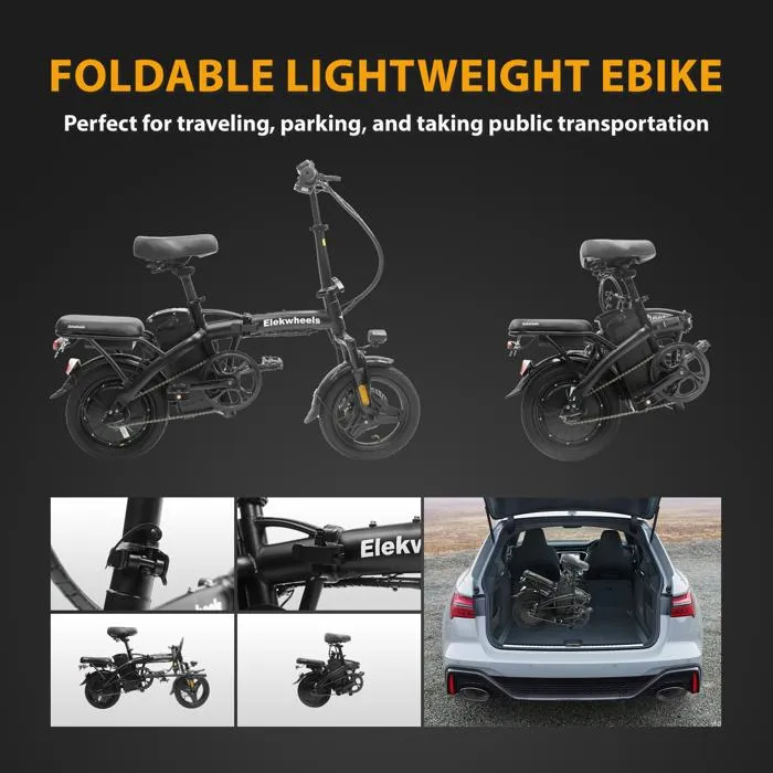 VANKEL F3 Vélo Électrique Pliable 14" – Moteur 250W – 25 km/h – Batterie 36V 13Ah – Autonomie 60 km – Noir
