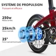 VANKEL FF2 Vélo Électrique Pliable 20" – Moteur 250W – Batterie 756Wh – Shimano 8 Vitesses – Compact et Léger – rouge – Image 6