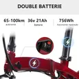 VANKEL FF2 Vélo Électrique Pliable 20" – Moteur 250W – Batterie 756Wh – Shimano 8 Vitesses – Compact et Léger – rouge
