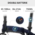VANKEL FF2 Vélo Électrique Pliable 20" – Moteur 250W – Batterie 756Wh – Shimano 8 Vitesses – Compact et Léger – bleu