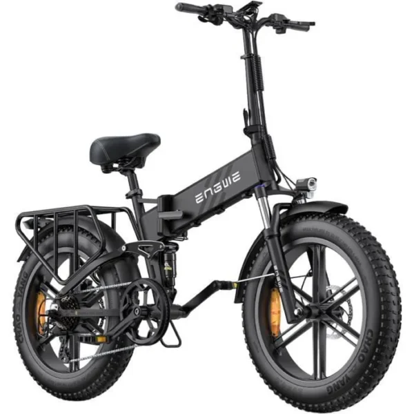 velo electrique pliable ENGWE ENGINE Pro 2.0 Autonomie 110km Batterie 52V16Ah Tout suspendu Pneus snow 20 pouces VTT Fat bike Noir