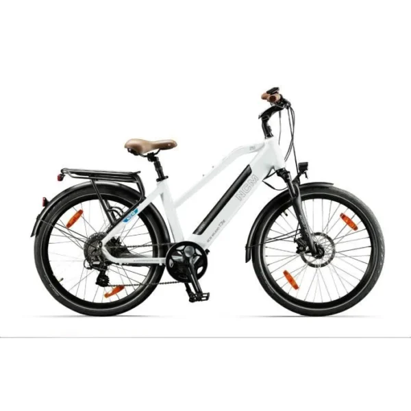 Vélo électrique Trekking NCM Milano T3, Taille 26'', Batterie 48V 12Ah 576Wh, 7 vitesses, Blanc Mat