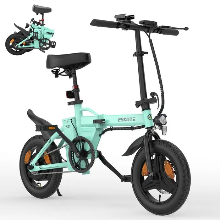 Vélo électrique ESKUTE F100 14 pouces, moteur 250 W, batterie 36 V 9 Ah, freins à disque mécaniques - Vert