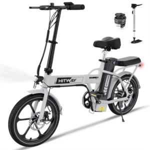 Vélo Électrique HITWAY E-Bike 10.4Ah 36V Batterie Amovible, Vélos Pliants, Autonomie 35-90KM, Moteur 250W, Blanc
