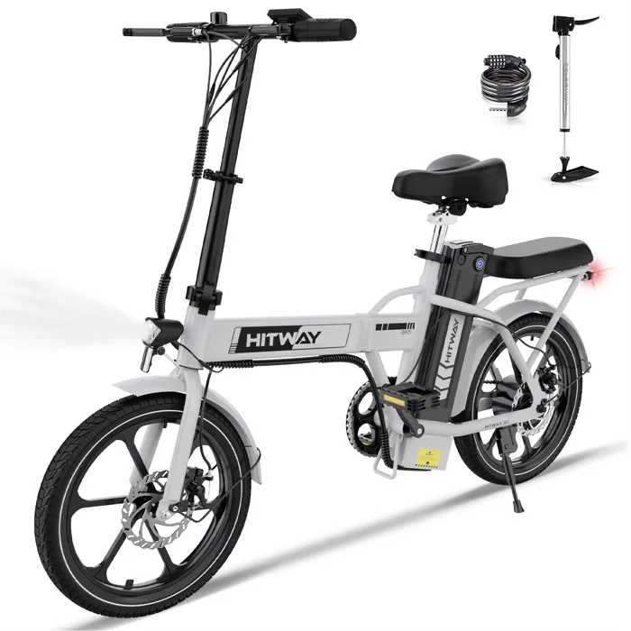 Vélo Électrique HITWAY E-Bike 10.4Ah 36V Batterie Amovible, Vélos Pliants, Autonomie 35-90KM, Moteur 250W, Blanc