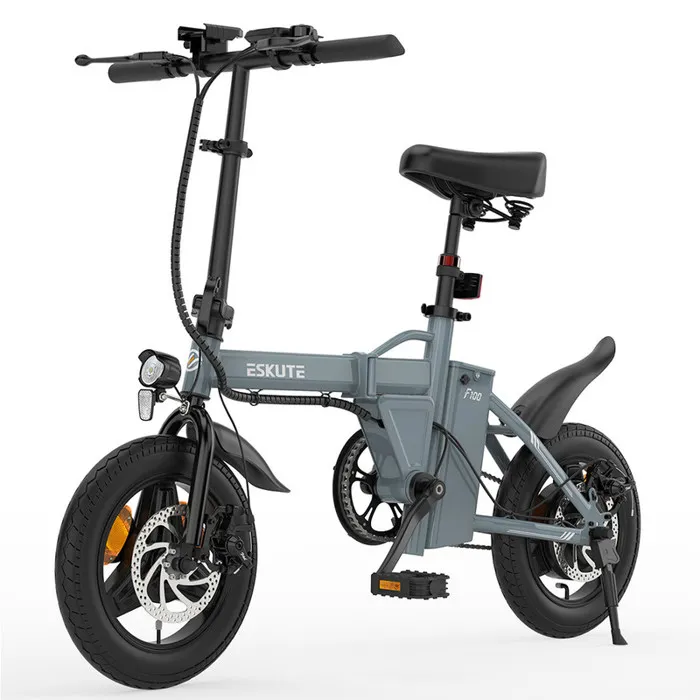 Vélo Électrique Pliable - ESKUTE F100 - Roues 14" - Moteur 250W - Batterie 36V9Ah - MAX Autonomie 35-60km - Gris
