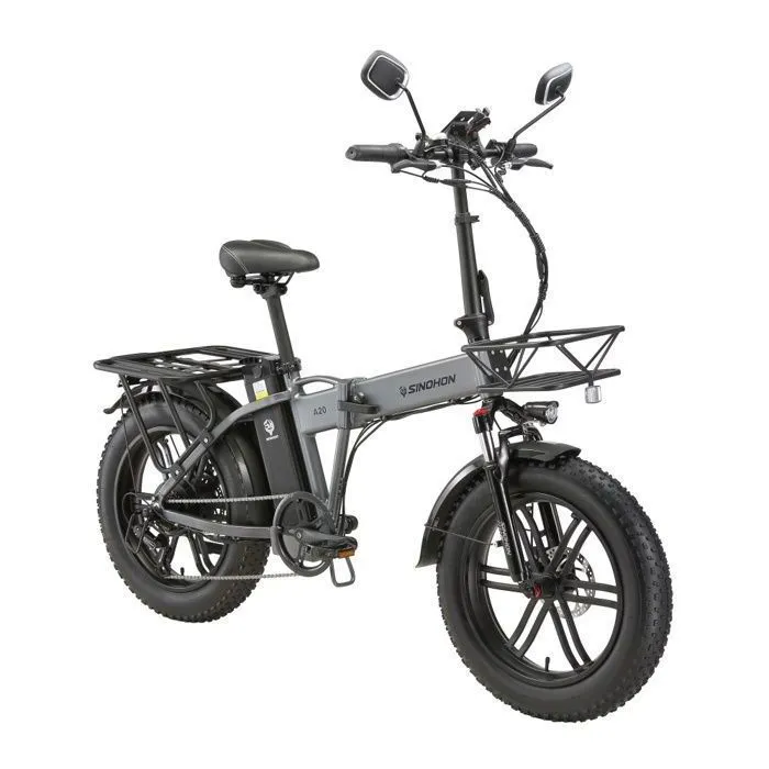 Vélo électrique pliable 20" - 1000W - Lithium 48V 18Ah - Shimano 7 Vitesses - Autonomie 100km - Gris