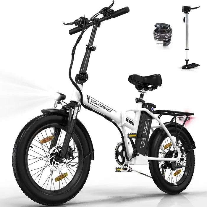 Vélo Électrique VAE COLORWAY 20×3,0 Gros Pneus - EBike VTT - Batterie 36V12Ah - 35-90 KM Moteur 250W - Blanc