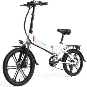 Vélos électriques SAMEBIKE, Blanc, Moteur 350W, Batterie au lithium 48V10AH, 25 km/h, Vélo pliant, Etagère arrière avec feu arrière